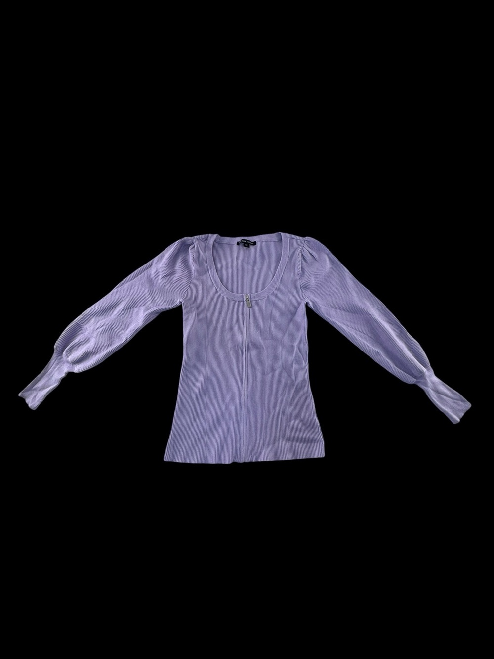 Boston Proper Lavender Zip-Front Ribbed Knit Top